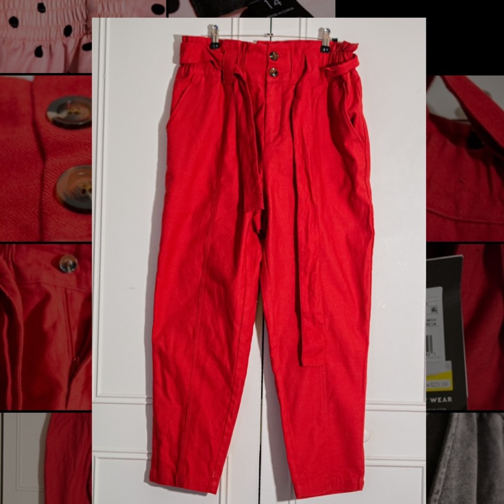 Red Paper Bag Tie Pants